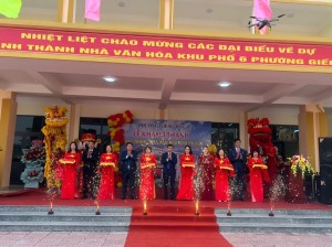 Khánh thành và gắn biển công trình chào mừng ĐH Đảng bộ các cấp cho công trình Nhà văn hoá khu 6, phường Giếng Đáy
